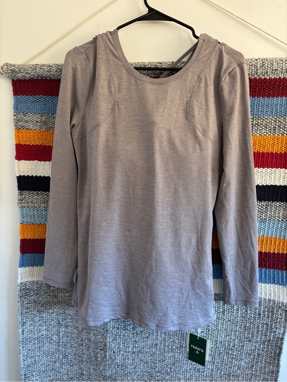 HALARA Long Sleeve Crewneck Top in Taupe Gray Built in Bra